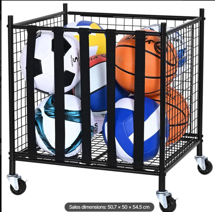 Thumbnail: Rolling Sports Ball Storage Cart, Lockable Basketball Cage