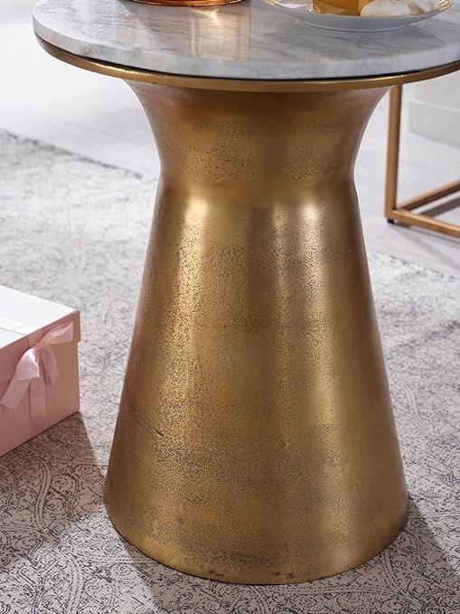 Thumbnail: Real Marble White Metal Gold Small Sofa Table