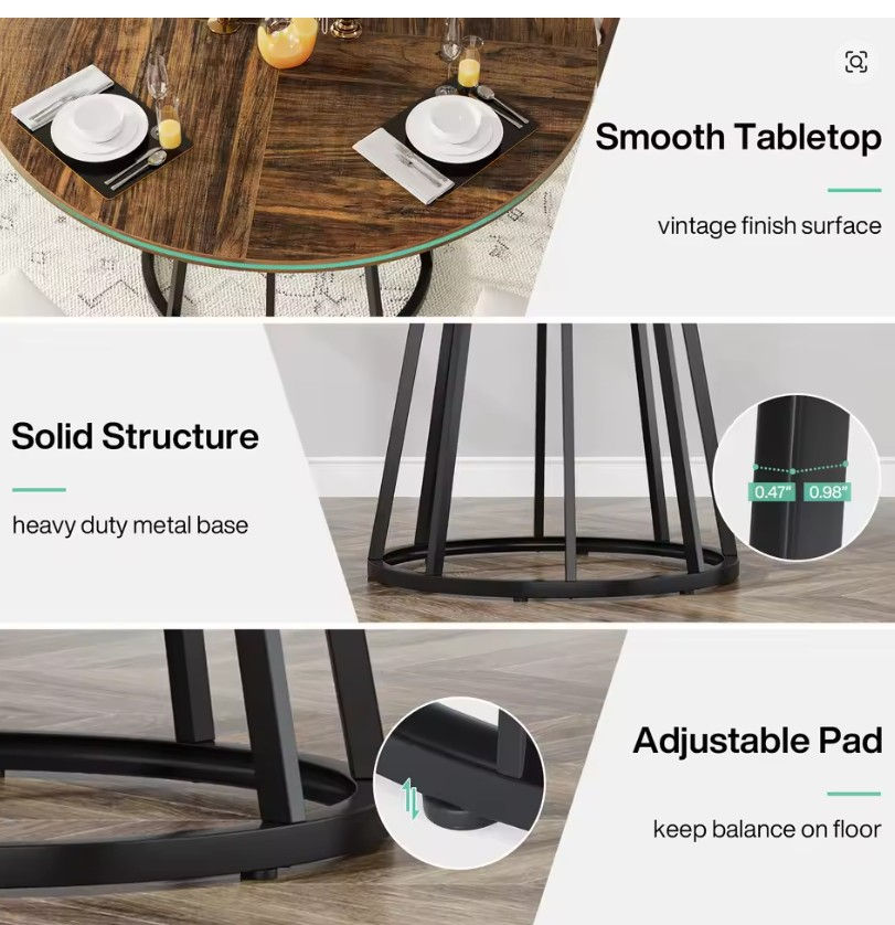 Thumbnail: Round Dining Table 120cm with Wood Effect Top and Black Metal Base – Seats 4