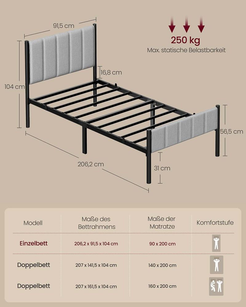 Thumbnail: Sturdy Double Bed Frame with Foam Headboard and Underbed Storage