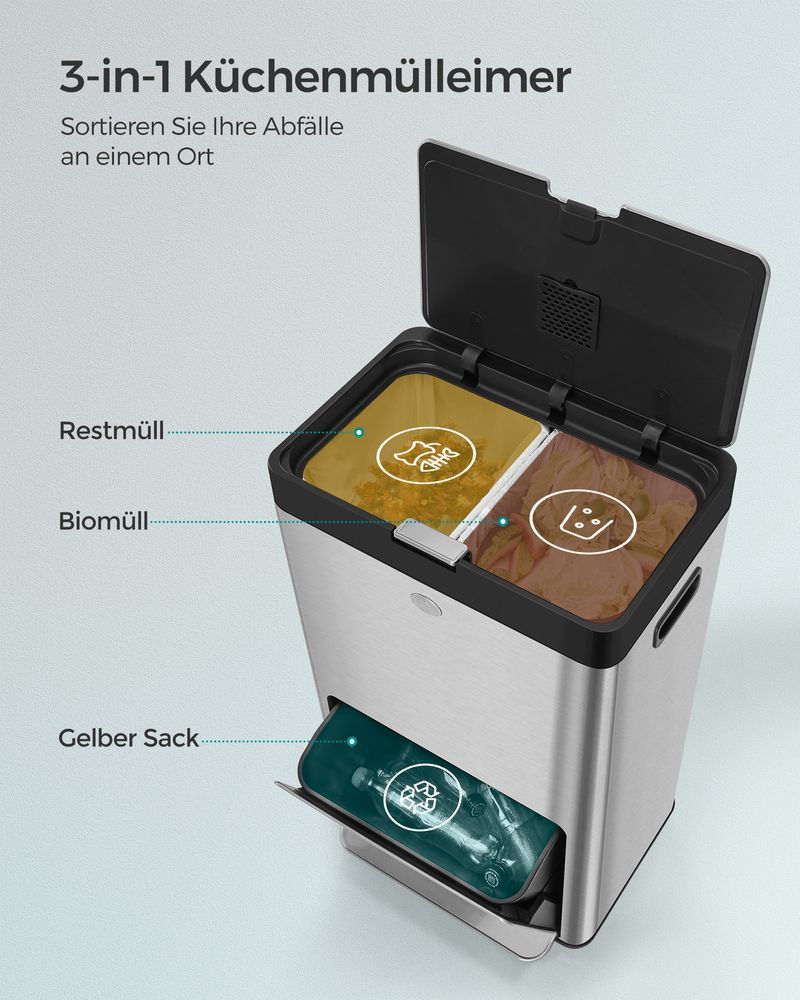 Thumbnail: Trash Can  Bin Kitchen with Pedal and 3 Compartments