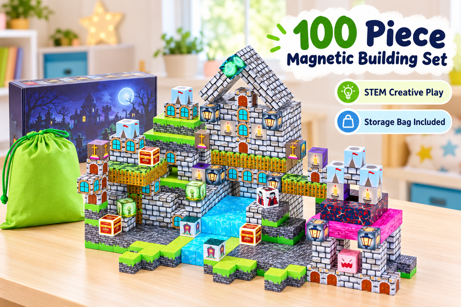 Magnetic Building Blocks 100 Piece Cemetery Zombies Set