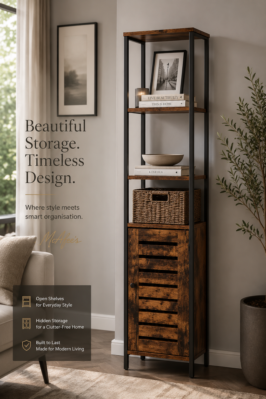 Industrial Style Tall Cabinet Louvre Door