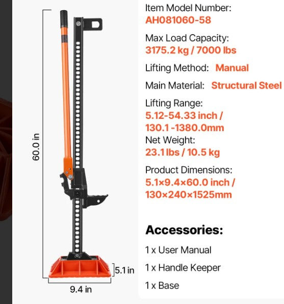 Thumbnail: High Lift Farm Jack, 60" Utility Farm Jack, 7000