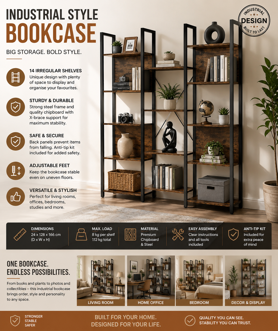 Storage Shelves bookcase with 14 shelves