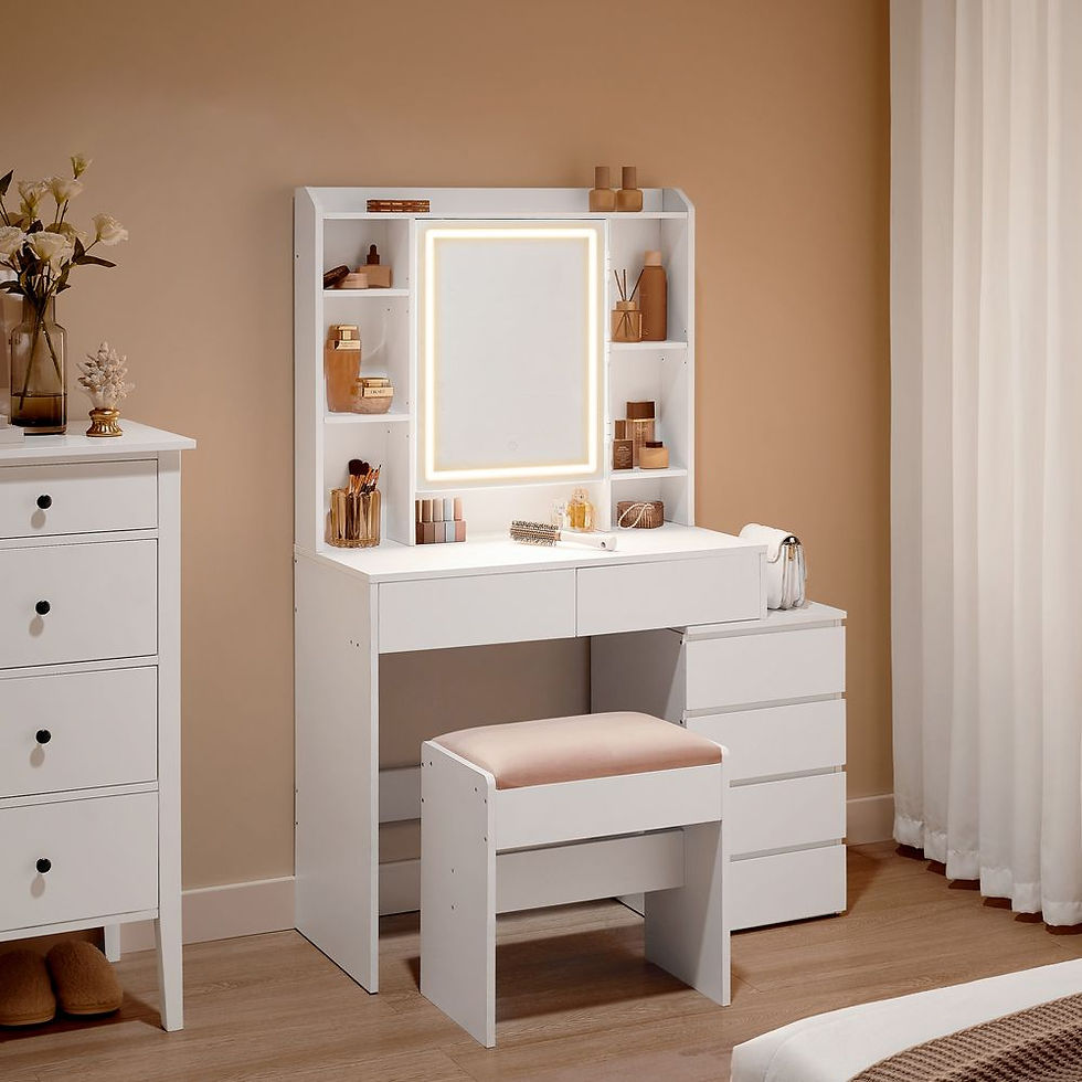Thumbnail: Dressing table with LED lighting modern cloud-white and stool