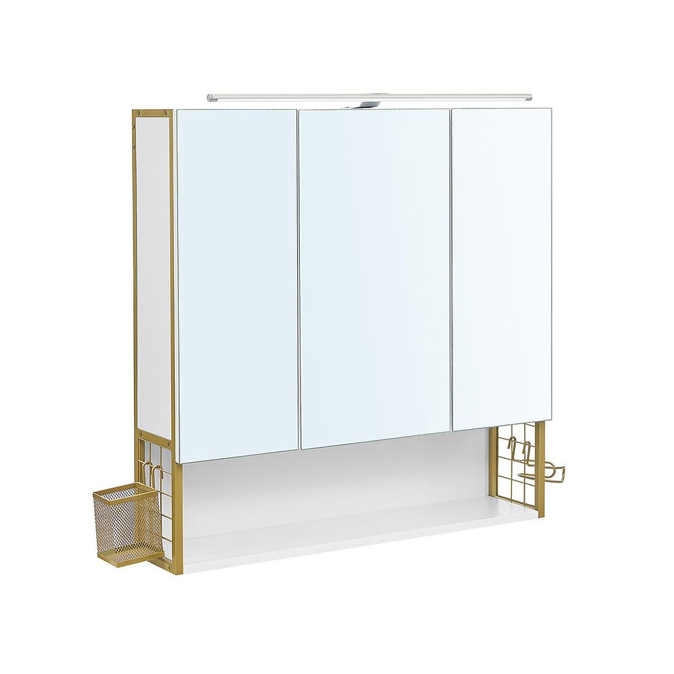 Thumbnail: LED Mirrored Bathroom Cabinet with Storage, Basket & Hair Dryer Holder