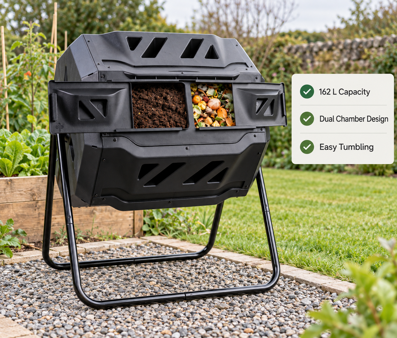 Dual Chamber Compost Bin 162 L Tumbling Garden Composter
