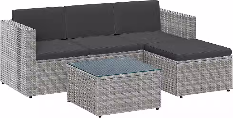 Thumbnail: Rattan Garden Corner Sofa Set with Coffee Table and Footstool