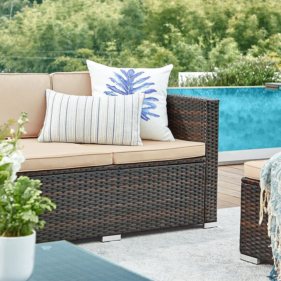 Thumbnail: PE polyrattan balcony furniture with cushions and glass table