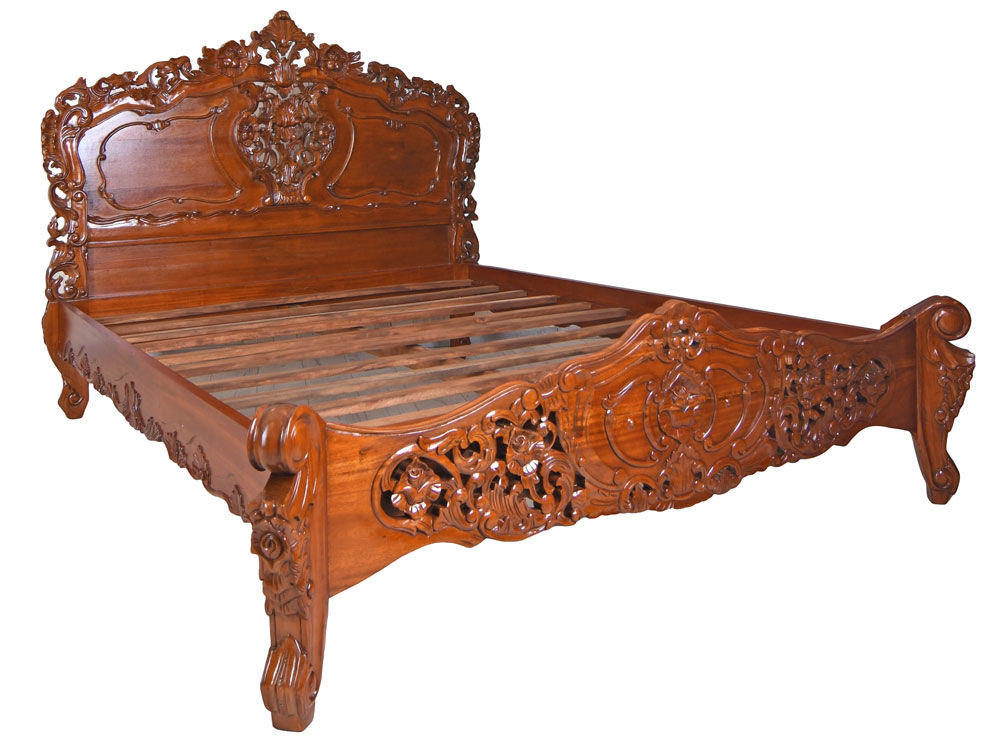 Historic Four Poster Bed Sanssouci Palace Mahogany 160 x 200 cm