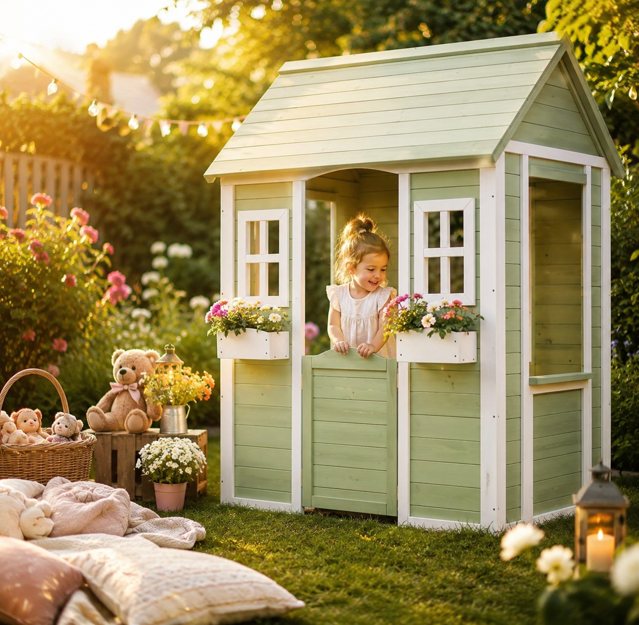 Wooden Kids Garden Playhouse with Planters