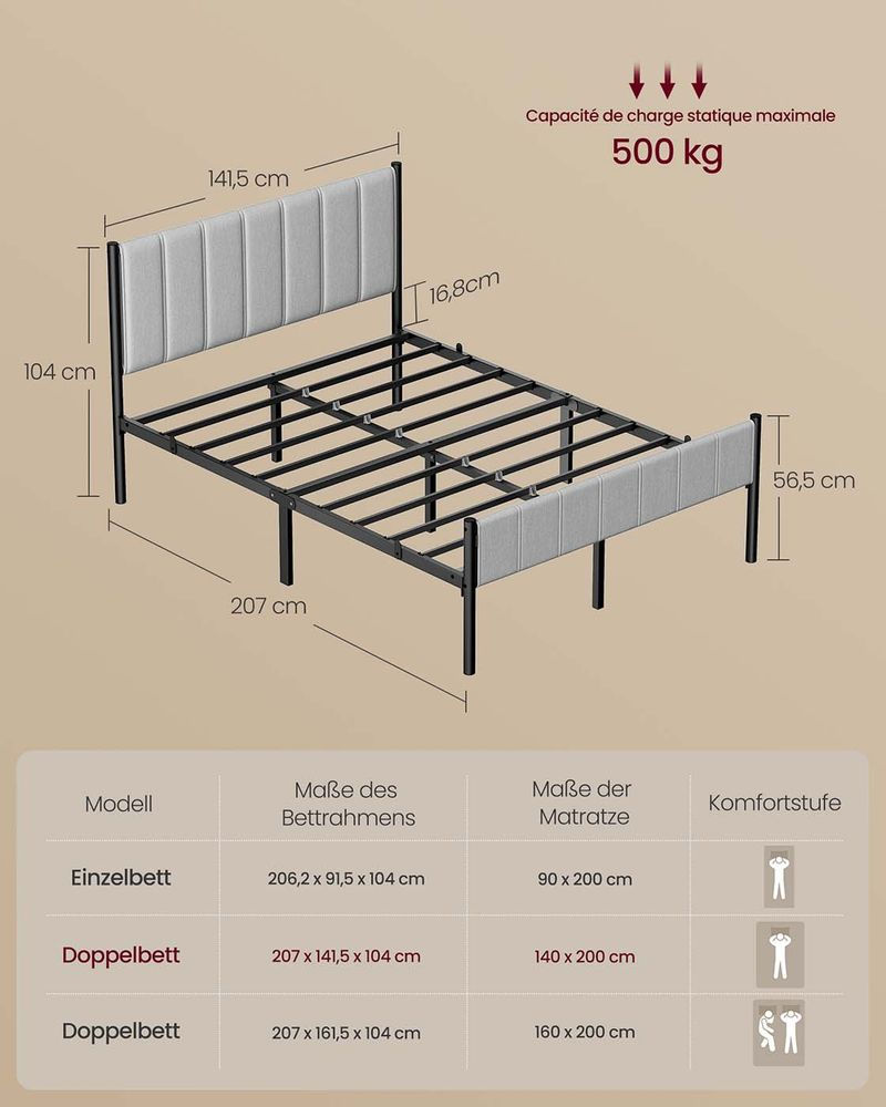 Thumbnail: Sturdy Double Bed Frame with Foam Headboard and Underbed Storage