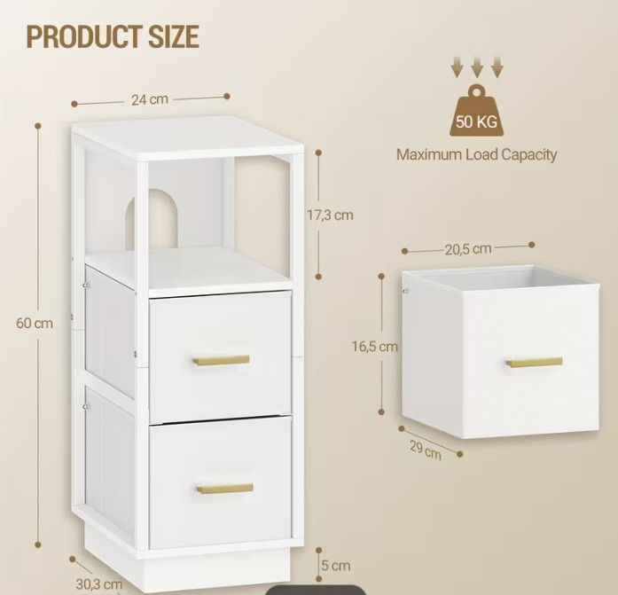 Thumbnail: Set of 2 Modern White Bedside Tables with fabric drawers