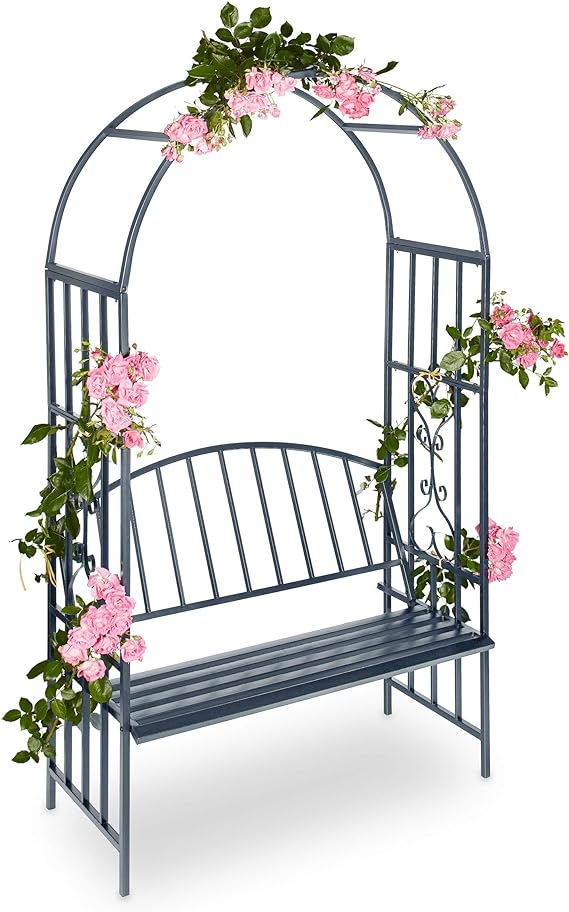 Rose Arch with Bench, Heavy-Duty Metal 2-Seater