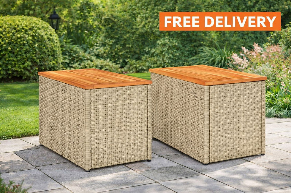Thumbnail: Garden Side Table – Set of 2 | Poly Rattan & Wood Coffee Tables