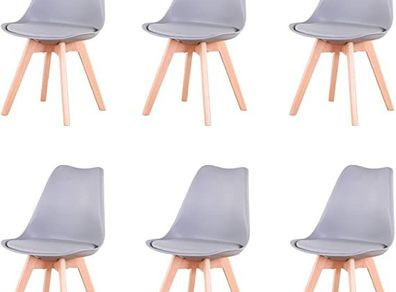 Set of 6 Dining Chairs, Padded Chairs with Solid Beech Wood Legs