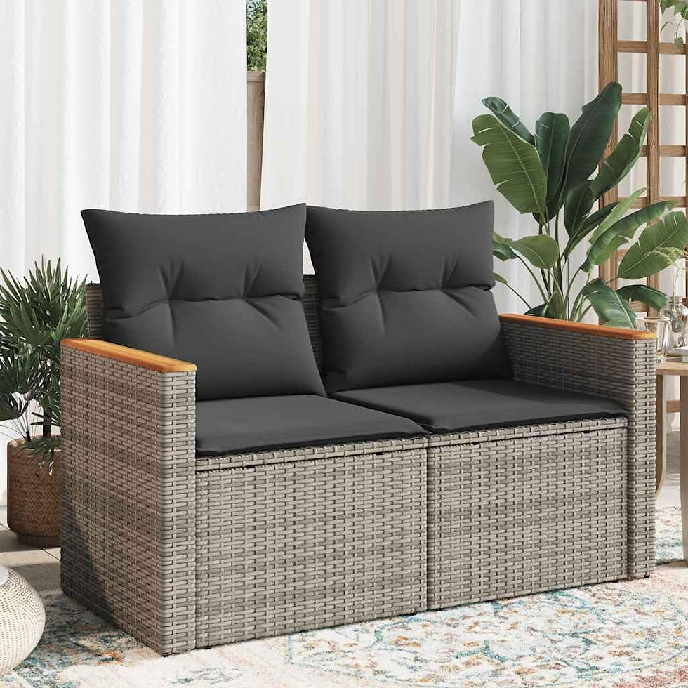 Thumbnail: 2-Seater Garden Sofa Set – Modular Poly Rattan Chairs with Cushions,