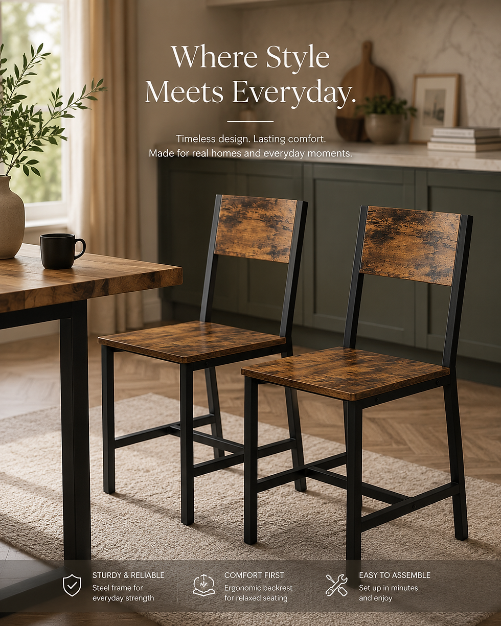 Thumbnail: Set of 2 Industrial Dining Chairs – Vintage Brown & Black Steel Kitchen Chairs