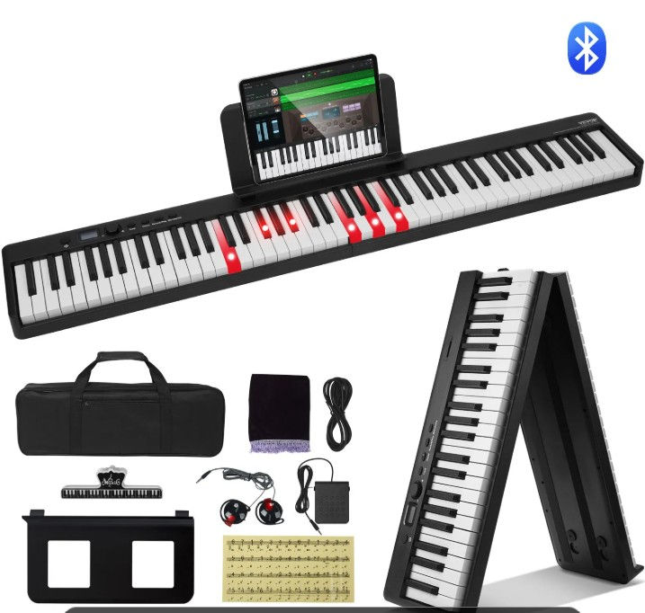 Thumbnail: 88 Keys Foldable Piano Keyboard, Bluetooth & MIDI, Portable Digital Electronic