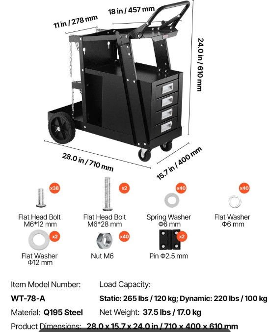 Thumbnail: Heavy Duty Welding Cart with 4 Drawers and Gas Cylinder Storage