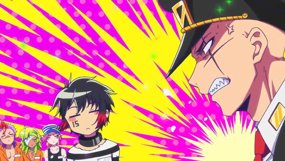 Juugo, Uno, Nico, Rock and the guard from the anime Nanbaka