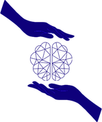 Hands holding a geometric brain blue