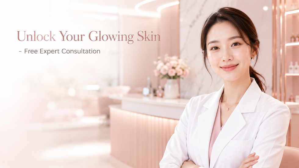 A banner inviting patients to unlock their glowing skin with a free expert consultation at Adora Clinic, featuring a smiling female doctor in a premium clinic setting.