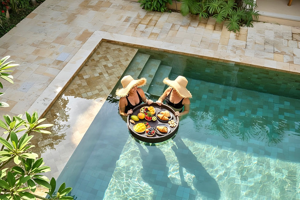 guest having fun and breakfast in the pool
