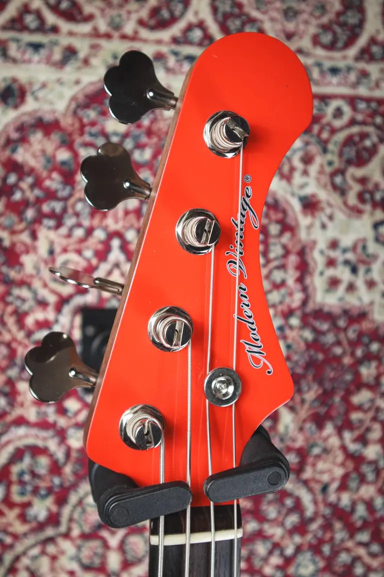 Thumbnail: Vintage Modern MVP4-62 bass front headstock red finish