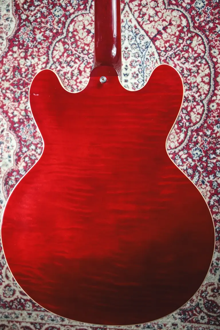 Thumbnail: rear view of body on Gibson ES-335 – Cherry Red