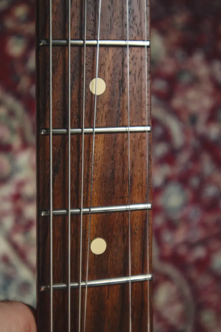 Thumbnail: Fretboard and inlay details on Fender USA Roadhouse Stratocaster, 2000, White Blonde