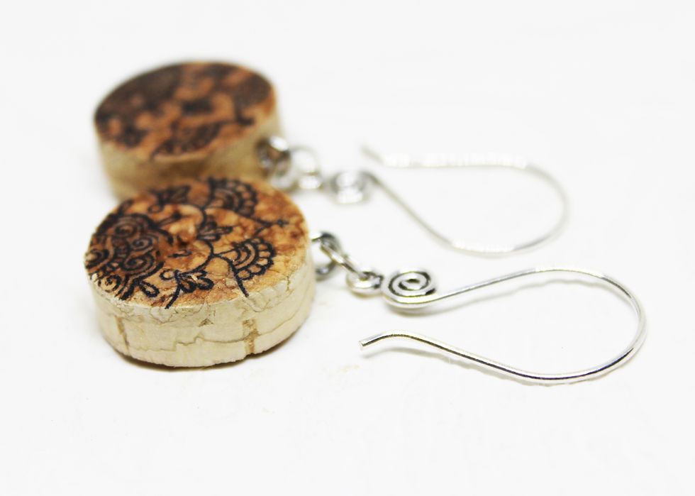 Thumbnail: Mandala Lotus Design Wine Cork Earrings