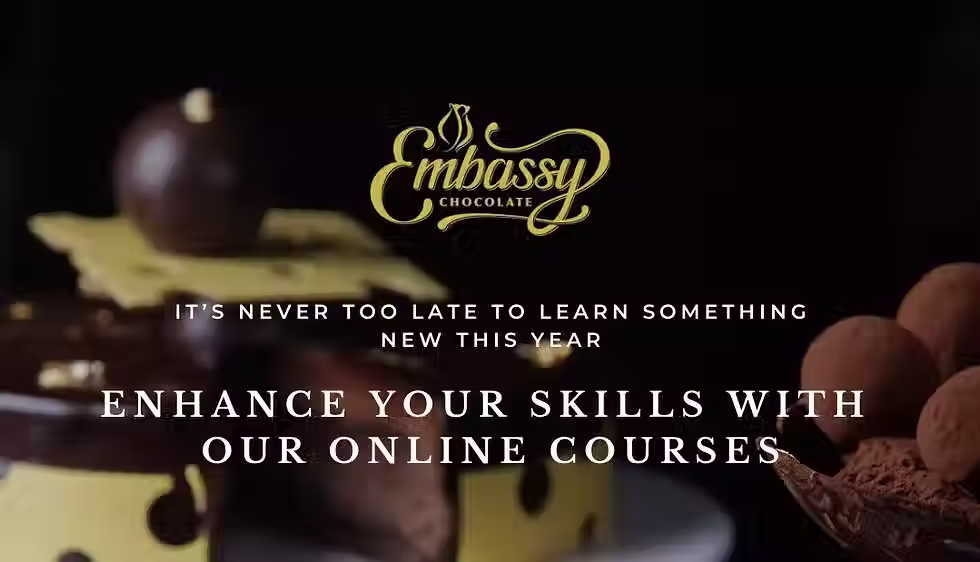 Embassy Chocolate logo and text 'ENHANCE YOUR SKILLS WITH OUR ONLINE COURSES