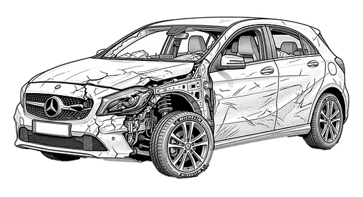 Mercedes-Benz hatchback with heavy accident damage. Car Traders NZ buys European cars in any condition