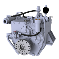 Studio front-angle photograph of a silver-finished Masson Marine heavy-duty gearbox highlighting the multi-bolt output shaft flange setup.