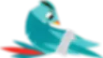 Pájaro azul con ala vendada, símbolo de sanación y cuidado