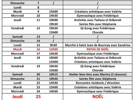 Animations Décembre 2025