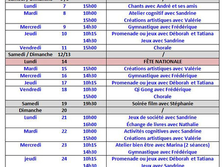 Animations juillet 2025