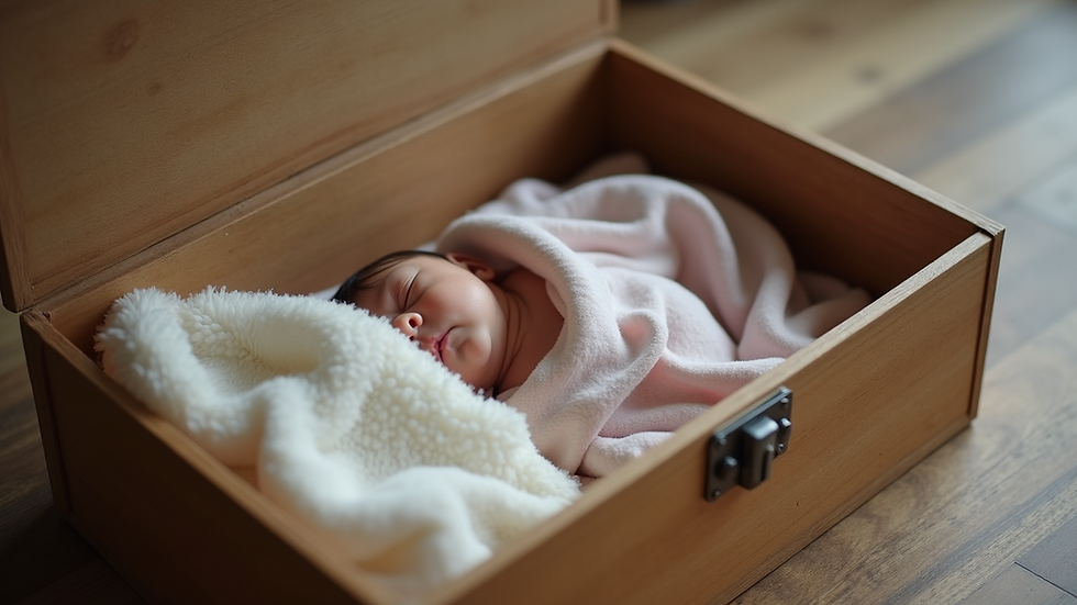 Close-up view of a memory box filled with keepsakes for a lost baby
