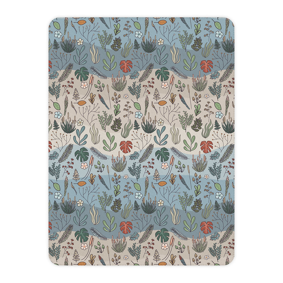 Thumbnail: Boho Beach Sherpa Blanket — Ocean Waves & Coastal Plants