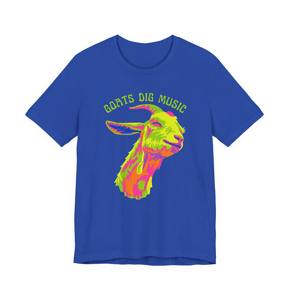 Thumbnail: Goats Dig Music Graphic Tee — Artsy Rainbow Goat Listening to Music