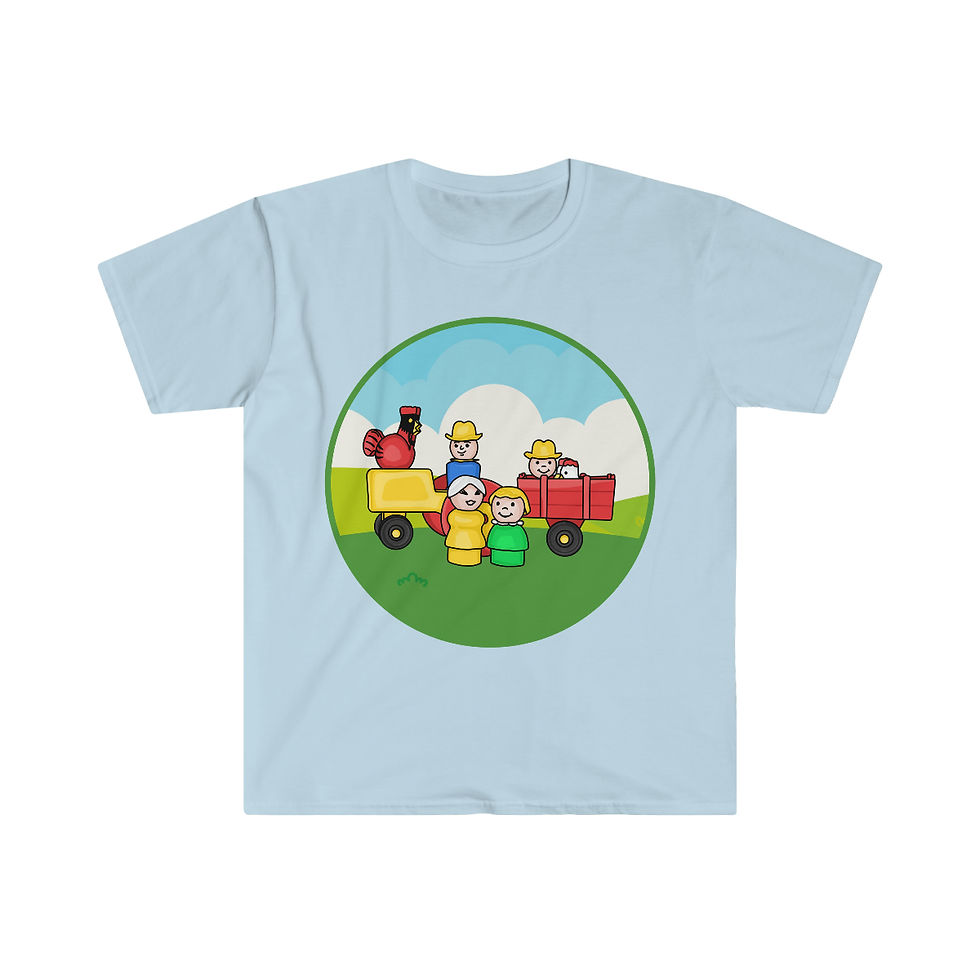 Thumbnail: Little People Farm Family With Tractor Unisex Softstyle T-Shirt