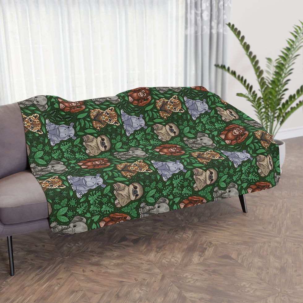 Thumbnail: Tan Sherpa Blanket — Cute Hand-Drawn Jungle Baby Animals 