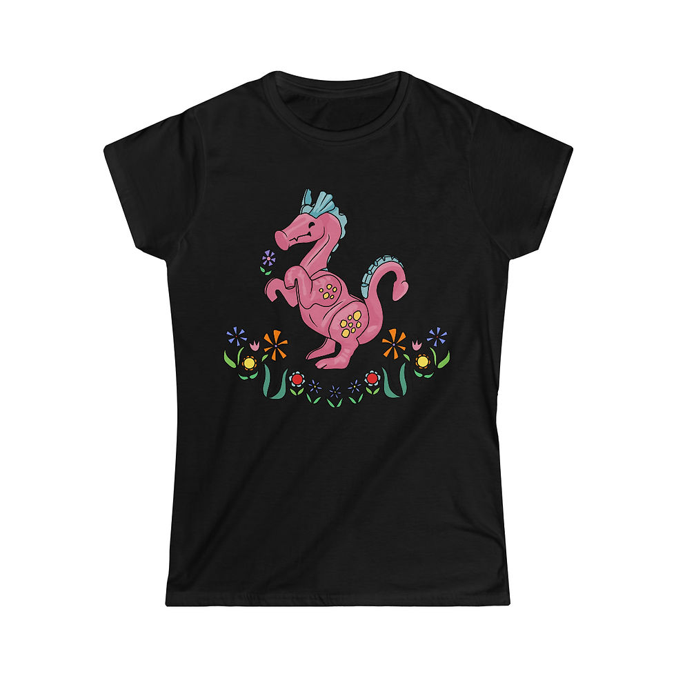 Thumbnail: Happy Little Pink Dragon Smelling Flowers Women's Softstyle Tee