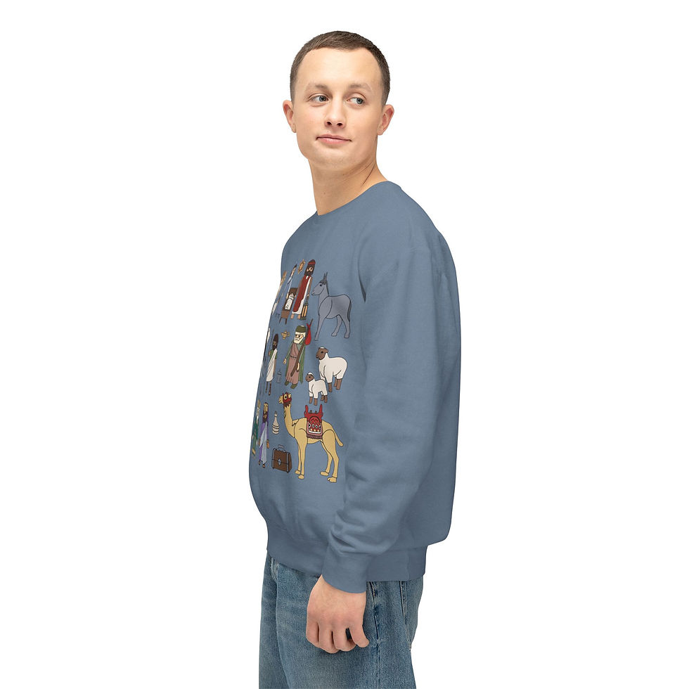 Thumbnail: Nativity Scene Crewneck Sweatshirt — Cute Minimal Christmas Nativity Characters