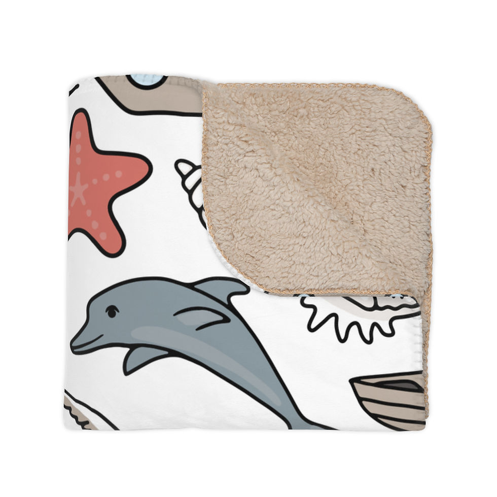 Thumbnail: Nautical Collage Tan Sherpa Blanket — Cute Maritime Throw