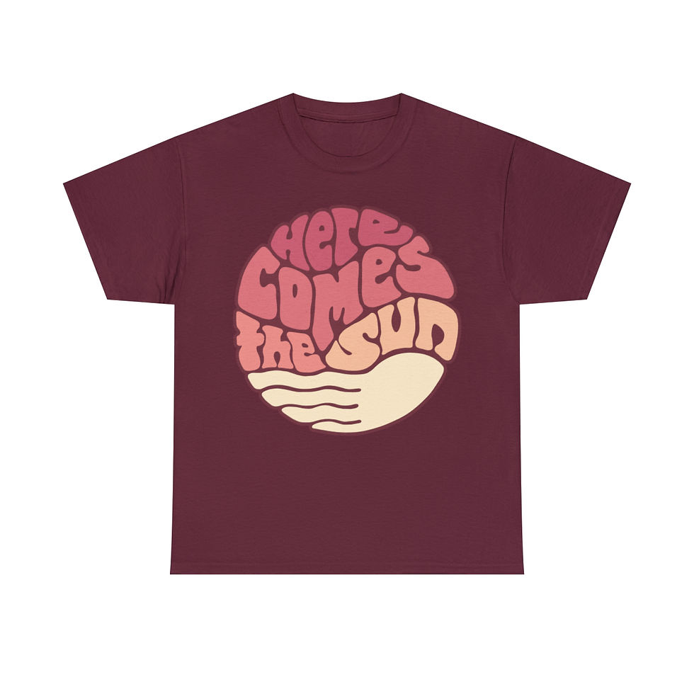 Thumbnail: Here Comes the Sun Groovy Word Art Unisex Heavy Cotton Tee