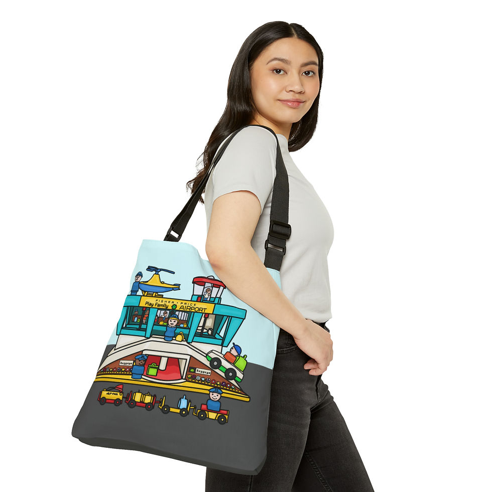 Thumbnail: Little People Play Family Airport Drawing Adjustable Tote Bag (AOP)