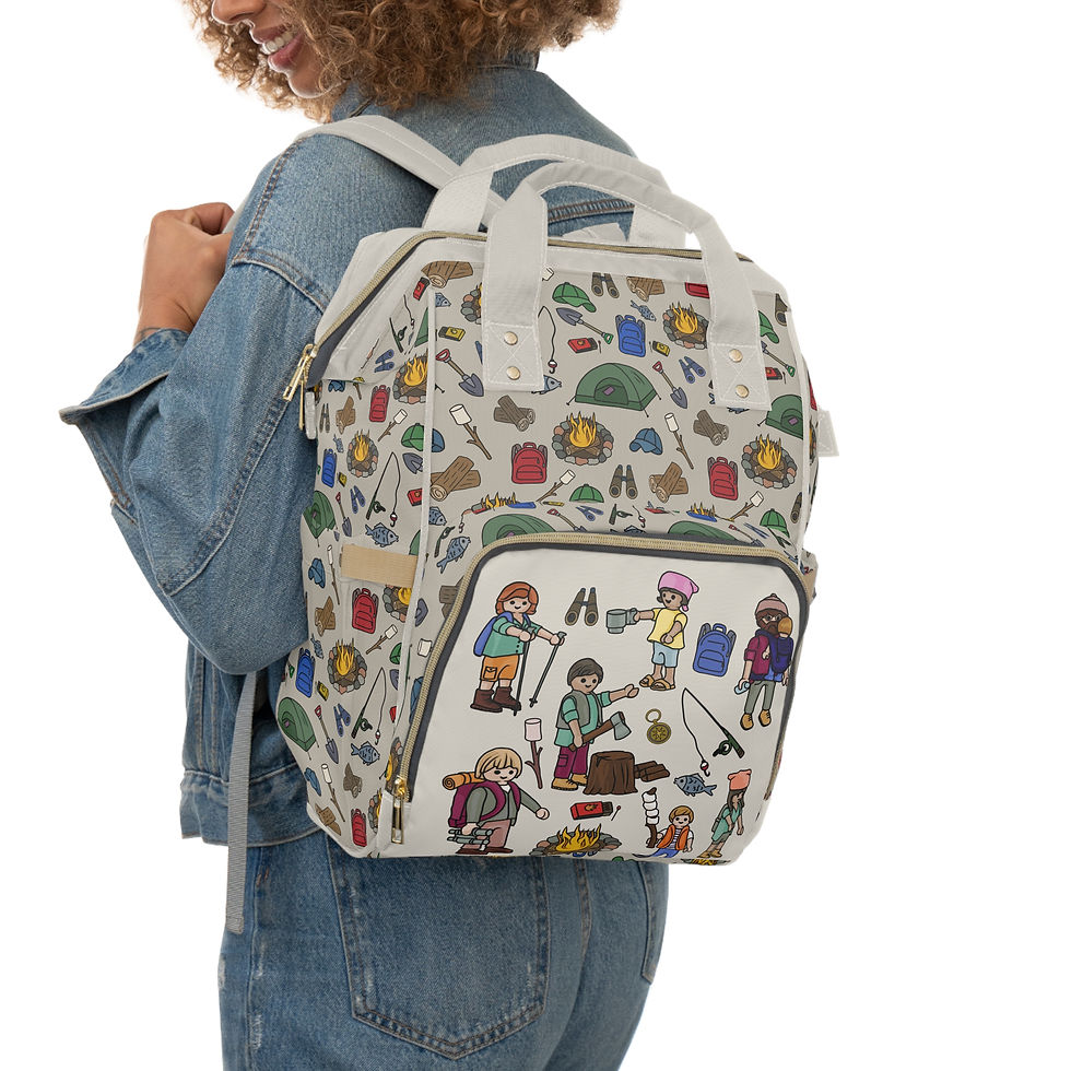 Thumbnail: Happy Camper Family Diaper Backpack Hand-Drawn Campfire & Tent Design
